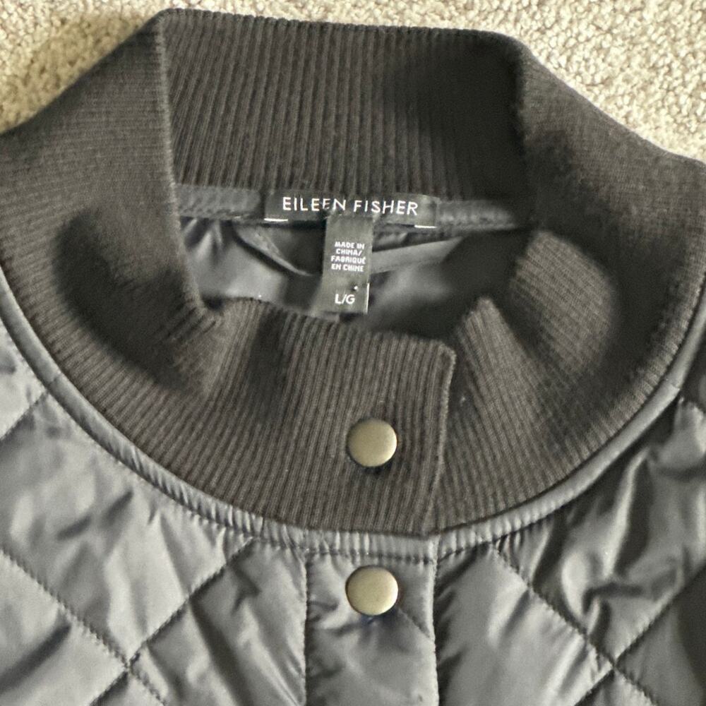 Eileen Fisher Mixed Media Quilted Jacket Wool Knit Sleeves Black Modern Large - Picture 3 of 9